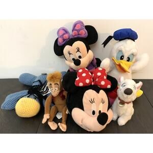 Lot Of 6 Disney Plush Stuffed Minnie Purse Abu Bolt Eeyore & Vtg Donald Duck